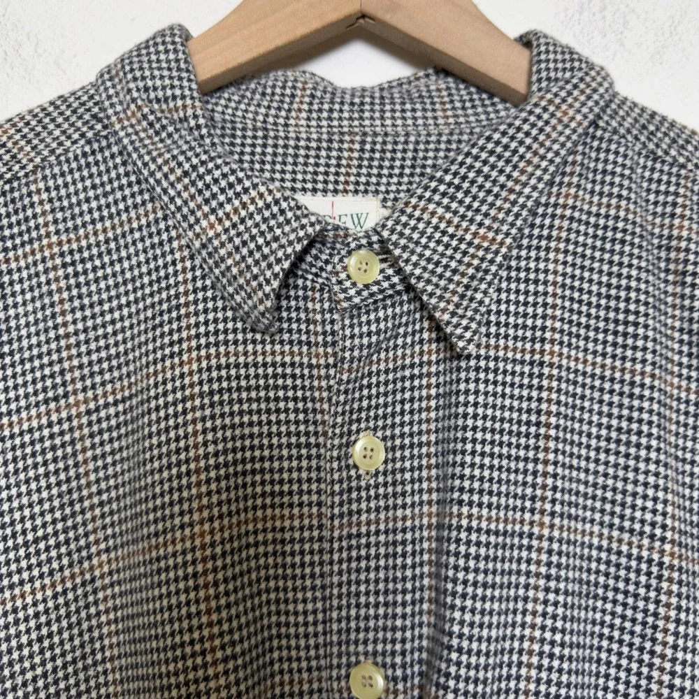 J. Crew Men Houndstooth‎ Button Front Long Sleeve Shirt XLT Plaid 100% Cotton